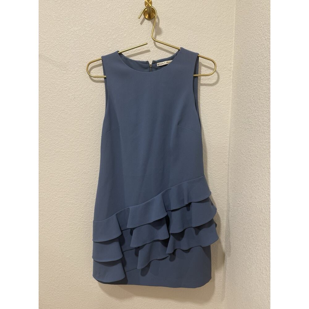 Alice+Olivia Womens Clive Sleeveless Blue Asymmetrical Ruffled Mini Dress Size 2 - Picture 2 of 9